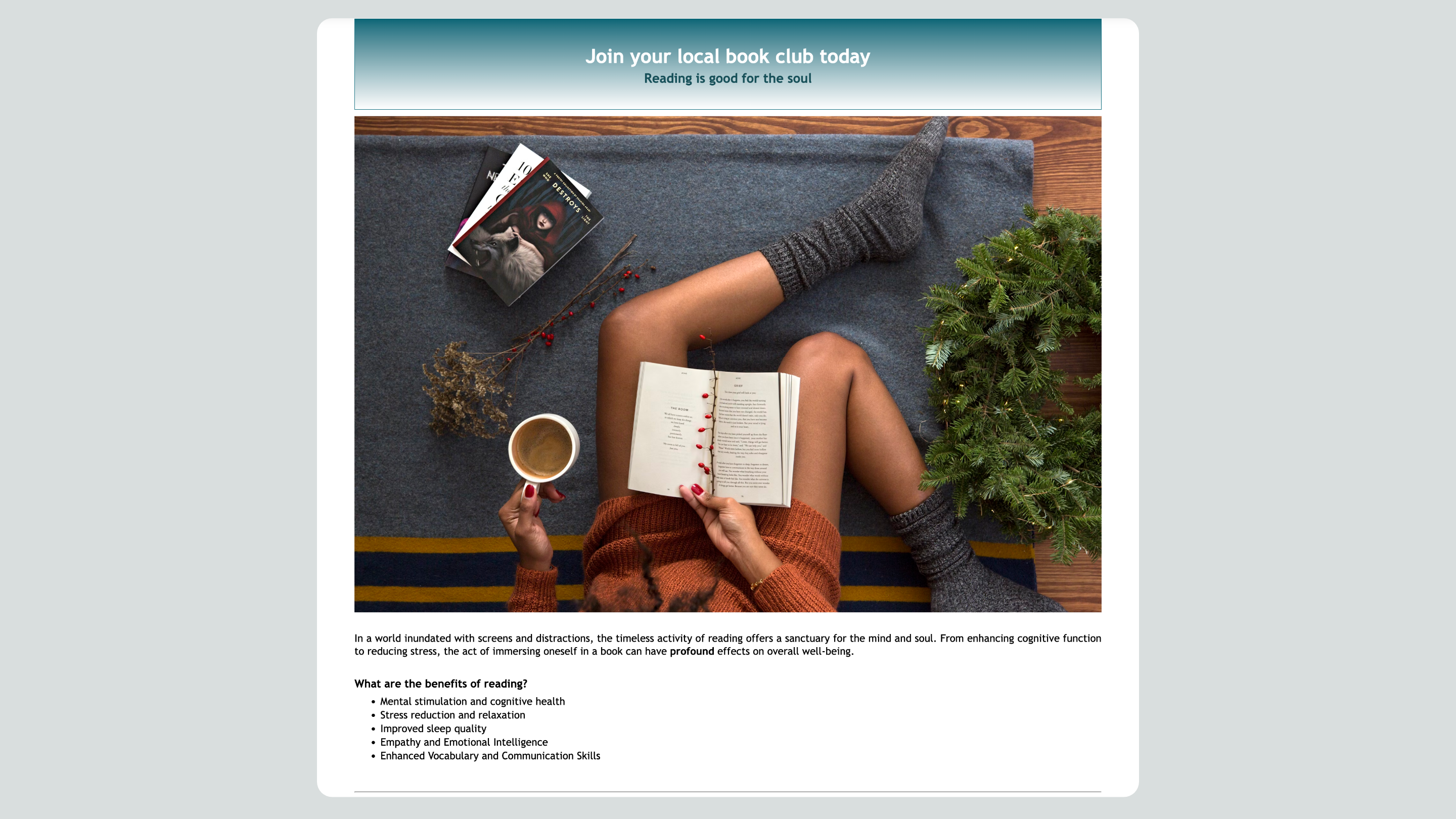 Book Club promo template, coded by Adrianne Dean